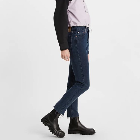 Levis Premium Women Denim Jean Wedgie Icon Ankle High Rise Taper Crop Black Blue - Picture 5 of 16